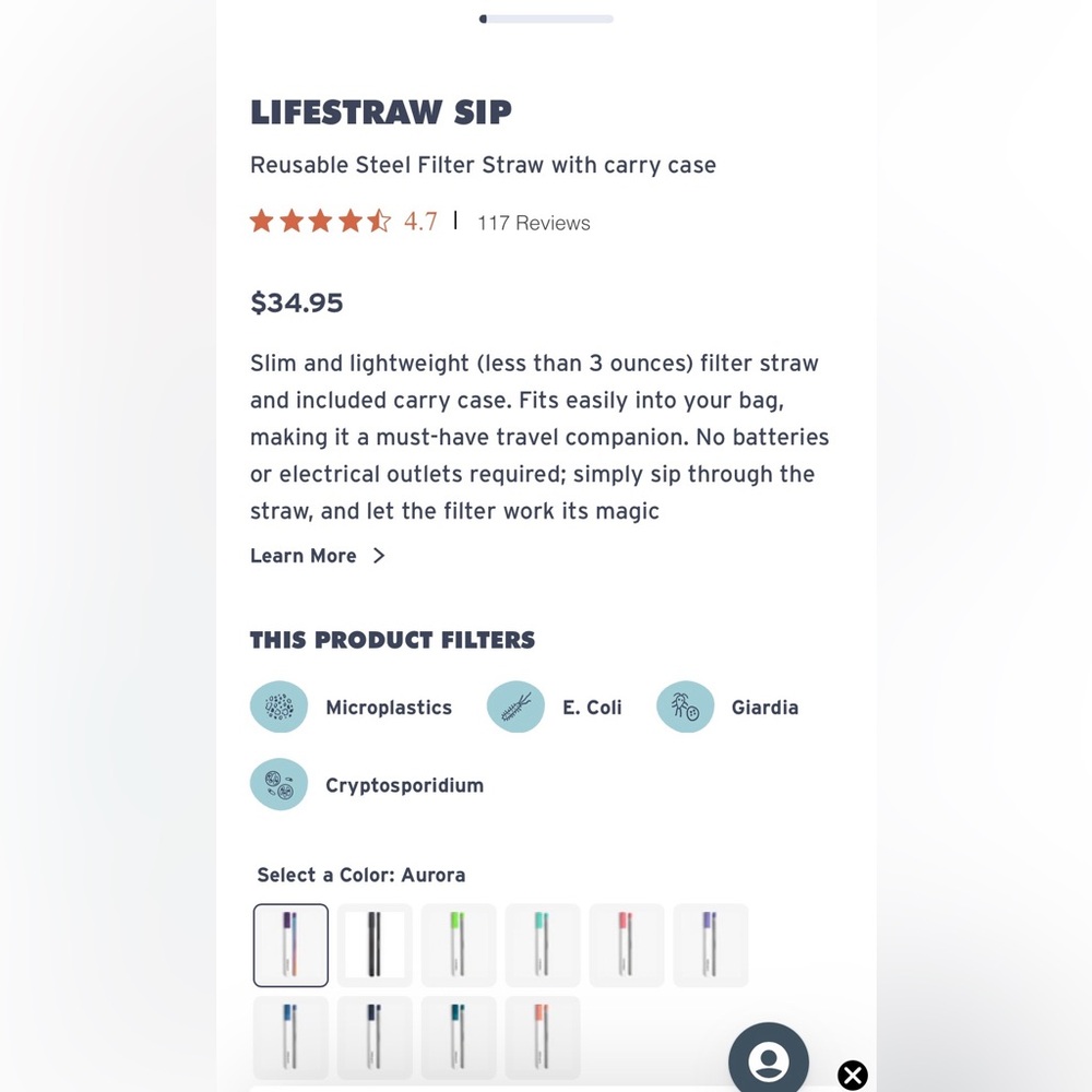 LifeStraw Stainless Steel Water Filter Straw - Picture 3 of 3